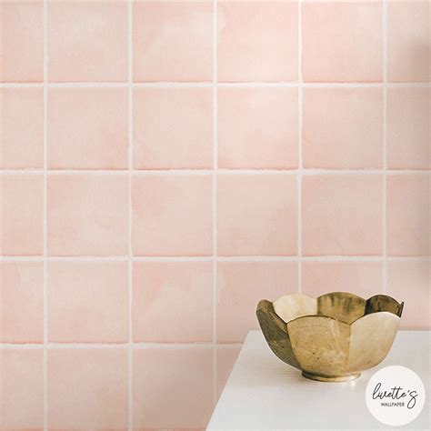 Faux Pink Tiles Wallpaper Bathroom and Kitchen Coral Color | Etsy