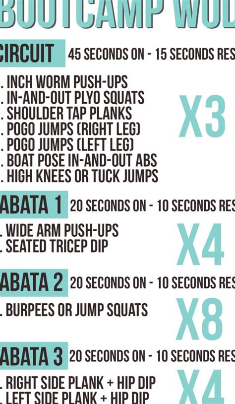 Boot Camp Workout Ideas | Examples and Forms | Bootcamp workout plan ...