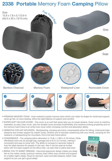 2338 Portable Memory Foam Camping Pillow - Warm Universe Home Products ...