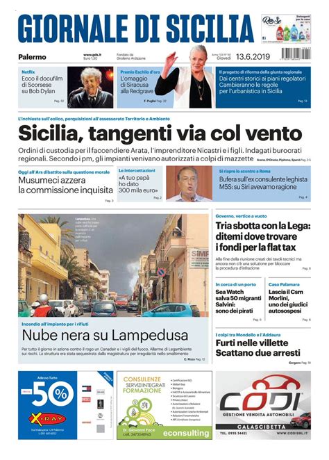 Giornale: La prima pagina del Giornale di Sicilia oggi in edicola