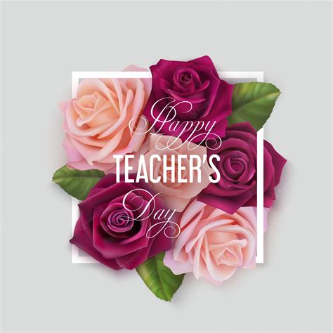 Premium Vector | Happy teacher's day concept with pink and purple roses ...