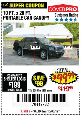 Buy the COVERPRO 10 Ft. X 20 Ft. Portable Car Canopy for $99.99 ...