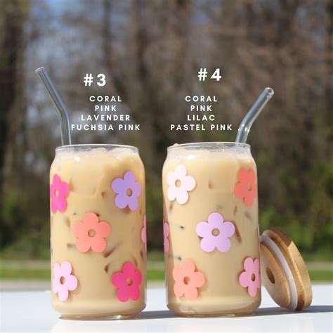 Daisy Cup Iced Coffee Cup Glass Beer Can Glass Retro Flower Iced Coffee ...