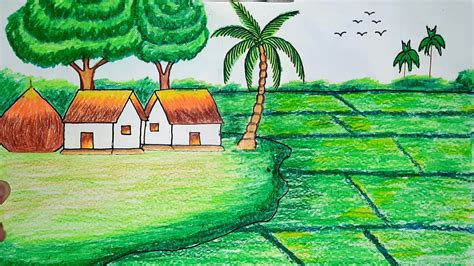 how to draw a crop land | with a village scenery how to draw | drawing ...