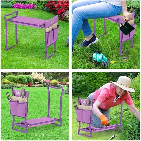 Foldable Garden Kneeling Bench Stool with Soft Foam and Tool Pouch, Pu