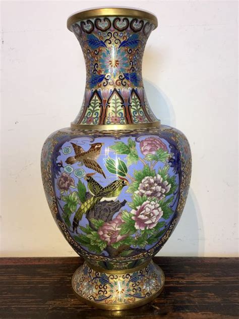 Vase - Champleve, Cloisonne enamel - Flowers - China - - Catawiki