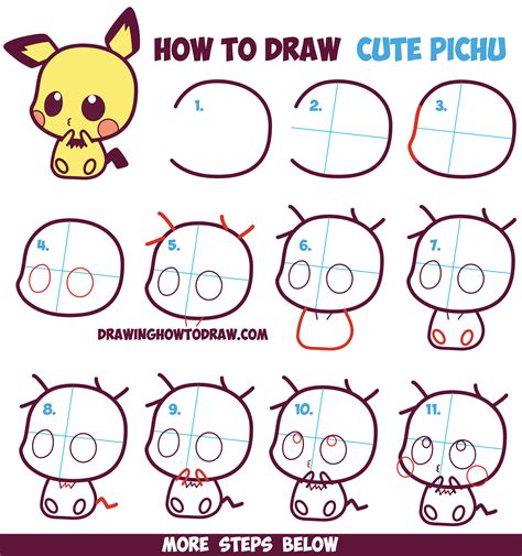 How to Draw Cute / Kawaii / Chibi Pichu from Pokemon in Easy Step by ...