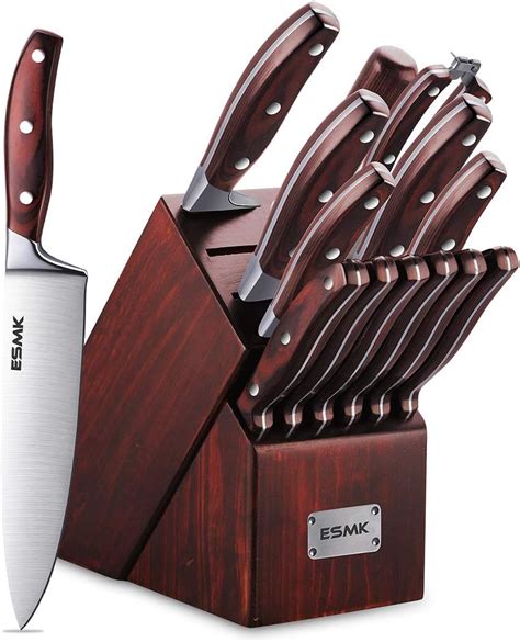 Knife Set, 15-Piece Kitchen Knife Set with Block Wooden, Manual ...