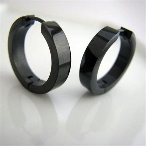 Extra large black hoop earrings for men, black stainless steel hoop ...