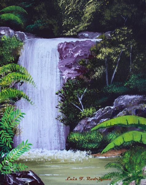 Tropical Waterfall Painting by Luis F Rodriguez - Pixels