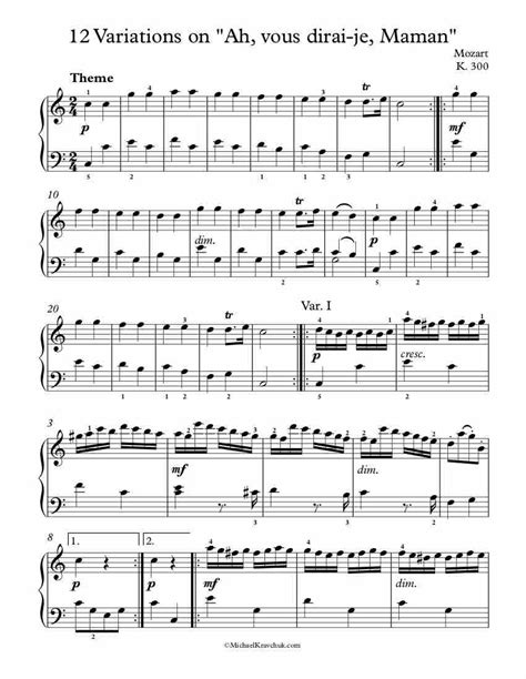 Free Sheet Music - 12 Variations on Twinkle Little Star - Mozart. Enjoy ...