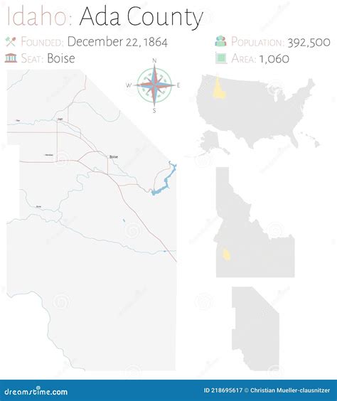 Map of Ada County in Idaho stock vector. Illustration of green - 218695617