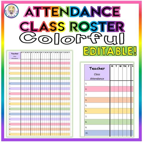 the attendance class roster is shown in rainbow colors