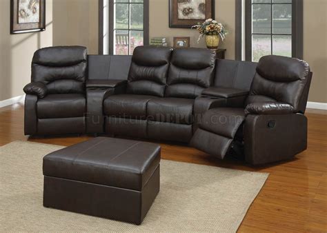 Black Bonded Leather Match Modern Home Theater Sectional Couch