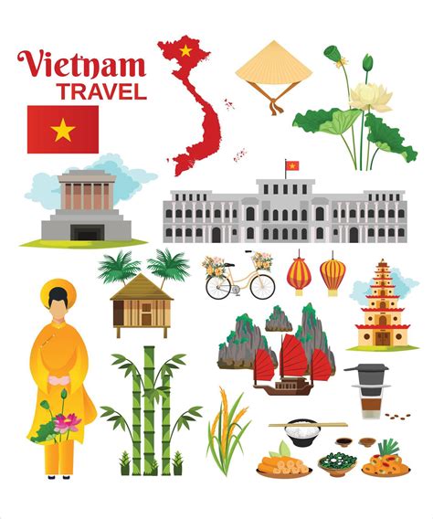 Travel to Vietnam. Set of traditional Vietnamese cultural symbols ...