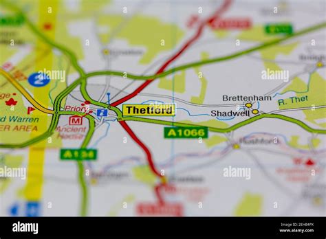 Thetford and surrounding areas shown on a road map or Geography map ...