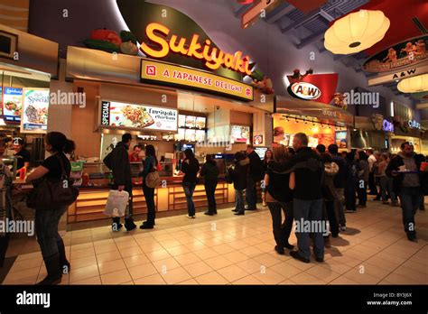 People lining in food court area in Vaughan Mills Mall, Ontario, Canada ...