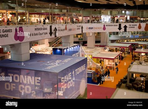 View over exhibitors stands at the ideal home show exhibition hi-res ...