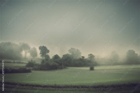 Foggy dark landscape, sad feelings in the nature. Background with soft ...