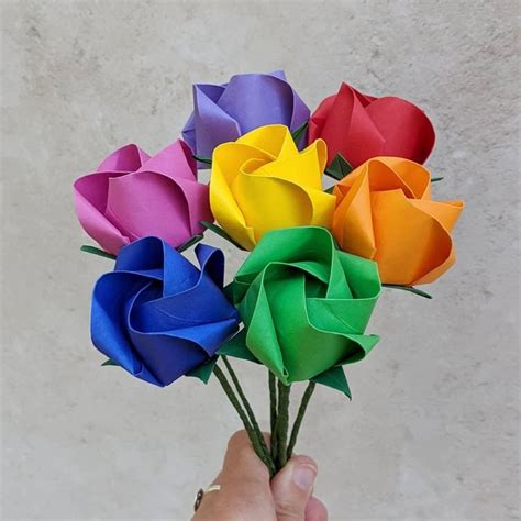 Rainbow paper roses, bouquet of colourful flowers by Origami Blooms ...