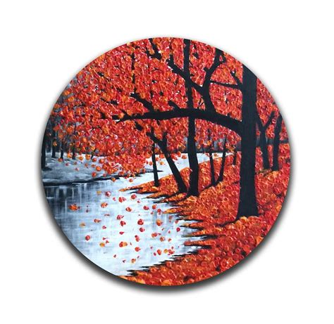 Original Abstract Red Tree Painting Round Canvas Home Office - Etsy