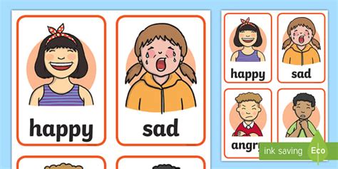 Feelings Cards | Words and Faces | Early Years - Twinkl