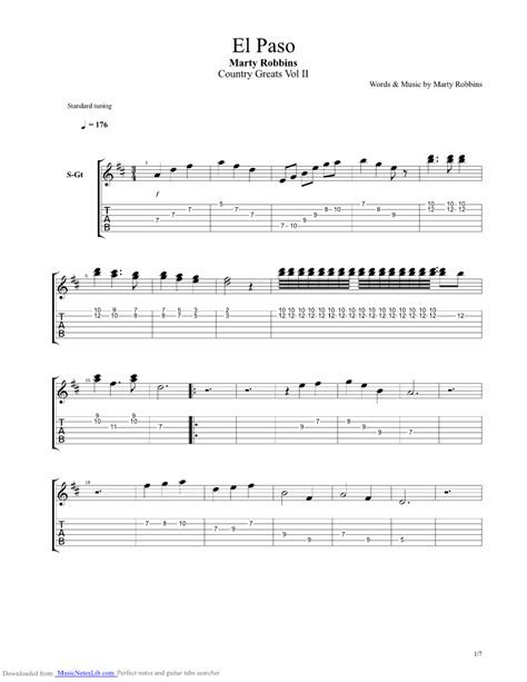 El Paso guitar pro tab by Robbins Marty @ musicnoteslib.com