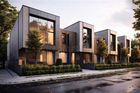 Modern Modular Private Townhouses Stock Image - Image of terrace ...