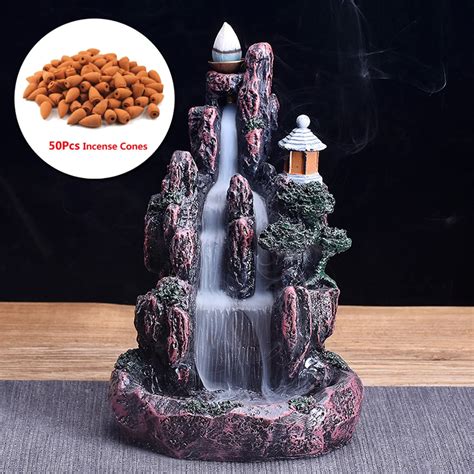 Resin Artificial Mountain Smoke Waterfall Backflow Incense Burner ...