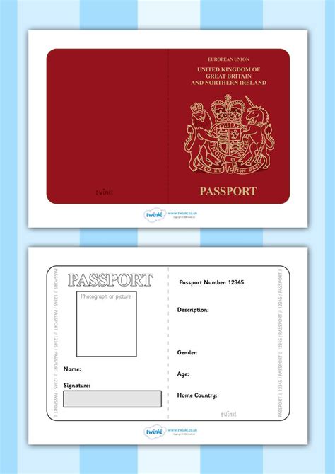 UK Passport Template | Printable resources for Primary, EYFS, KS1 and SEN