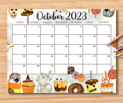 EDITABLE October 2023 Calendar Spooky Halloween With Cute - Etsy Singapore