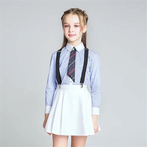 School Striped Shirt+Skirt Girls Clothes Set School Chorus Stage ...