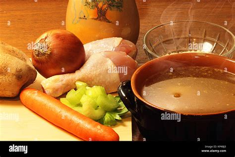 chicken soup with ingredients Stock Photo - Alamy