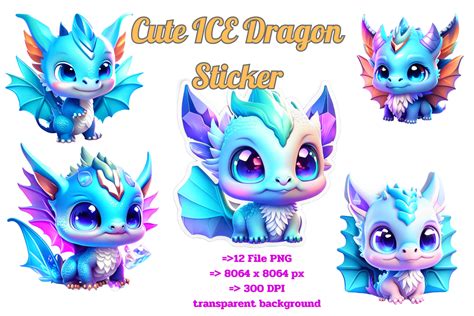 Cute Baby ICE Dragon Sticker, 3D Render Graphic by ManCreative ...