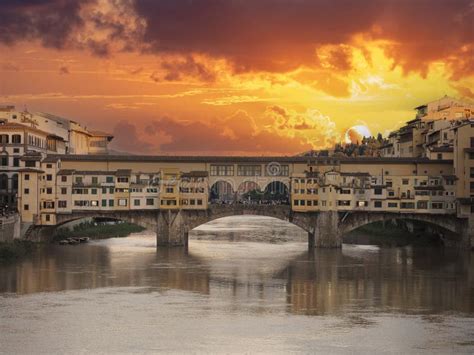 Ponte Vecchio Bridge Florence at Sunset Stock Image - Image of ancient ...