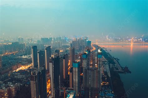 Aerial Photography Of Wuhan City Buildings At Night Background And ...