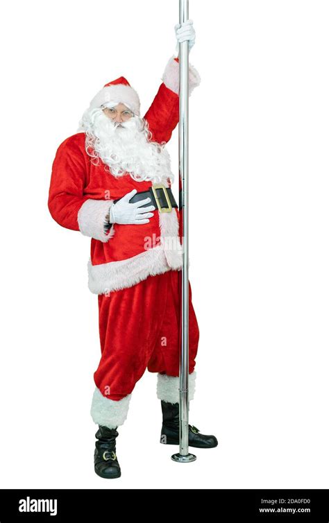 Santa is pole dancer, dancing with pylon. Funny Santa Claus dances with ...