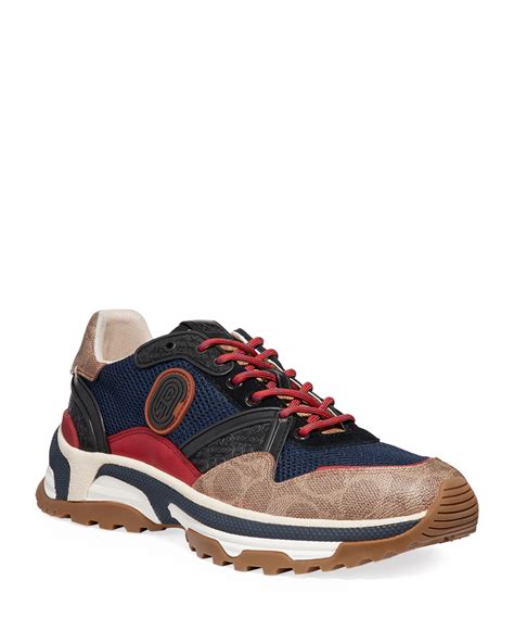 Coach Men's Signature Mixed-Media Dad Sneakers | Neiman Marcus