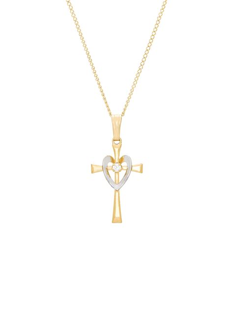 Brilliance Fine Jewelry Cubic Zirconia Cross with Heart Pendant in Gold ...