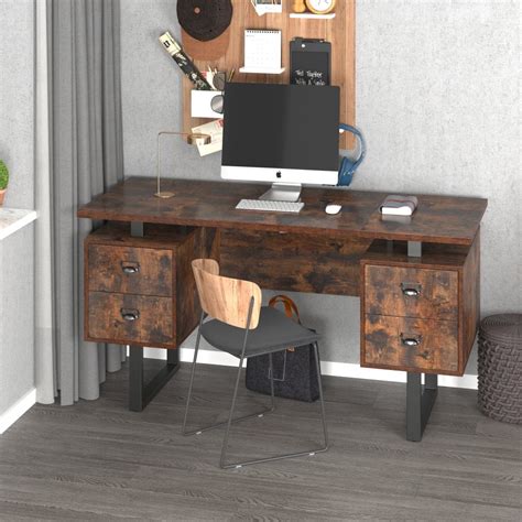 GZXS Modern Home Office Computer Desk with 4 Storage Drawers, Brown ...