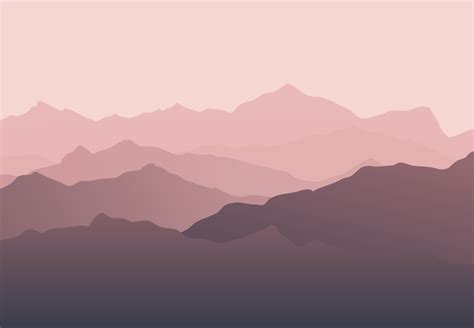 Beautiful pink mountain silhouette landscape with fog and sunrise and ...