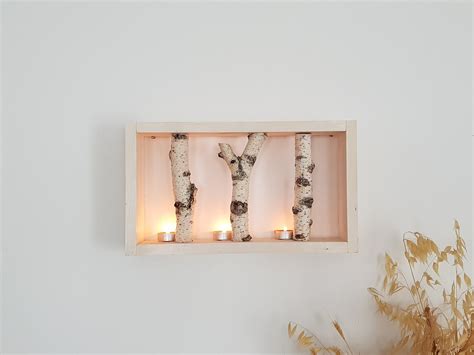 40cm Small White Birch Wall Art 3 Logs Display Shelf Framed - Etsy