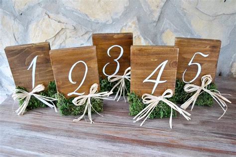 Rustic Wedding Table Numbers Moss Raffia. Wooden Numbers Table. Hand ...