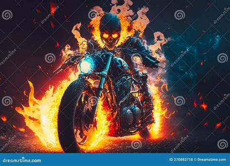 Fire Skeleton Rider on Motorcycle Scary Ghost Bike, Generative AI Stock ...