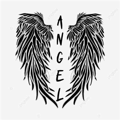 Angels Wing PNG Picture, Gothic Style Angel Text Black And White Angel ...