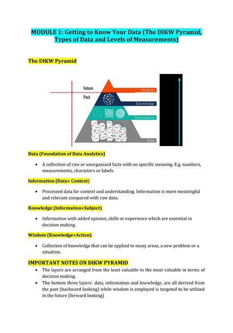 SOLUTION: Module getting to know your data the dikw pyramid types of ...