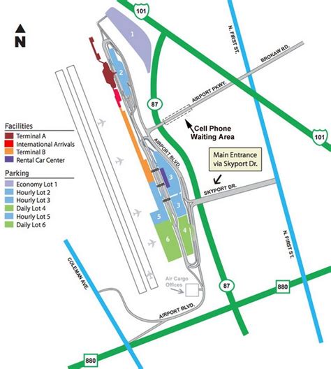 Airport map, San jose airport, Airport parking