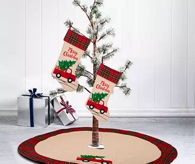 Glitzhome "Merry Christmas" Truck & Tree 3-Piece Stocking & Tree Skirt ...