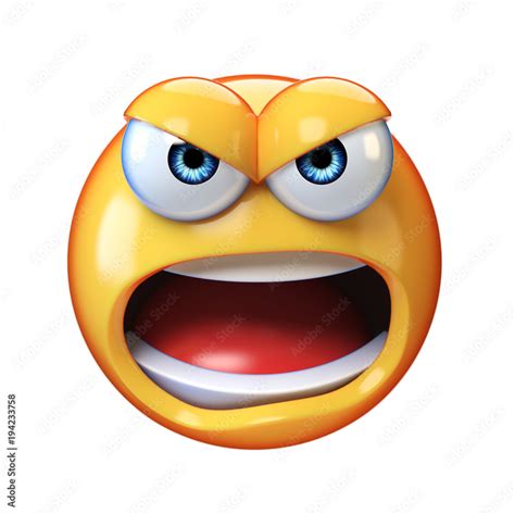 Angry emoji shouting isolated on white background, mad emoticon yelling ...