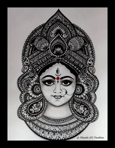 Durga maa face Drawing|Durga maa face mandala drawing | Mandala design ...